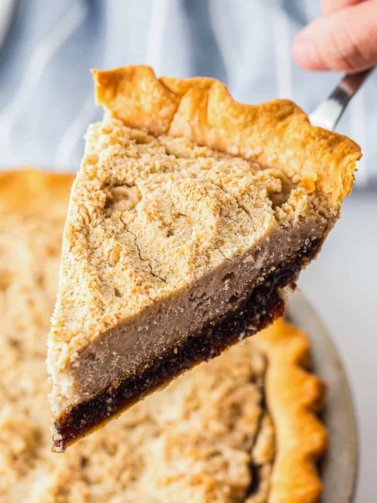 lifting up slice of shoofly pie