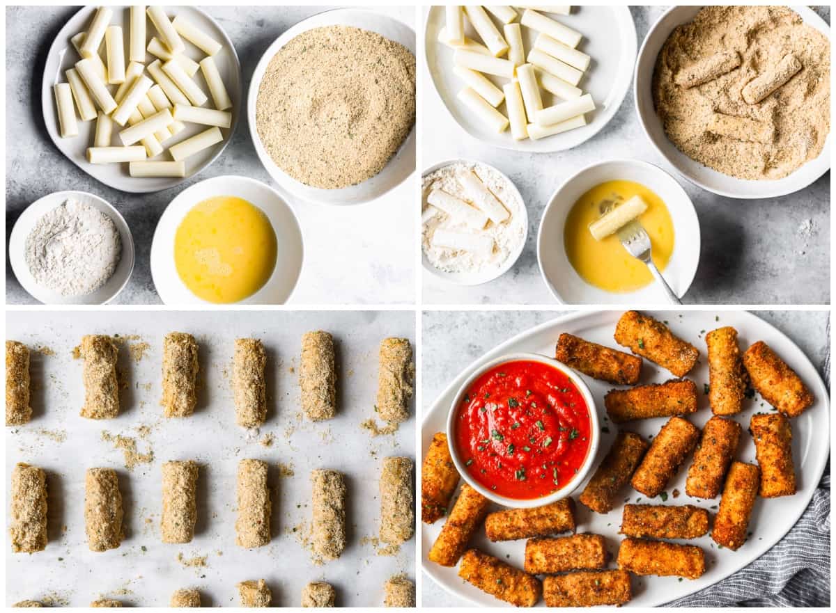 step by step photos for how to make mozzarella sticks.