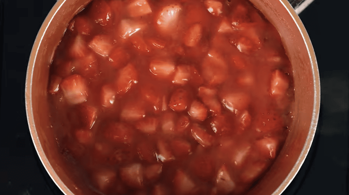 strawberry filling in a saucepan.