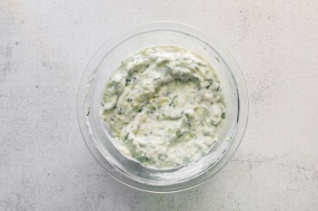 tzatziki dip in a glass bowl.