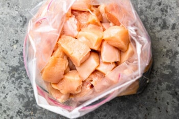 cubed chicken in a ziplock bag.