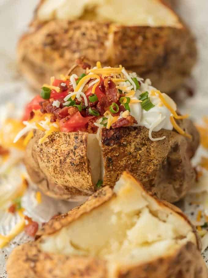 perfect baked potatoes on cookie sheet