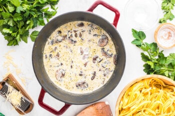 mushrooms cooking in half and half