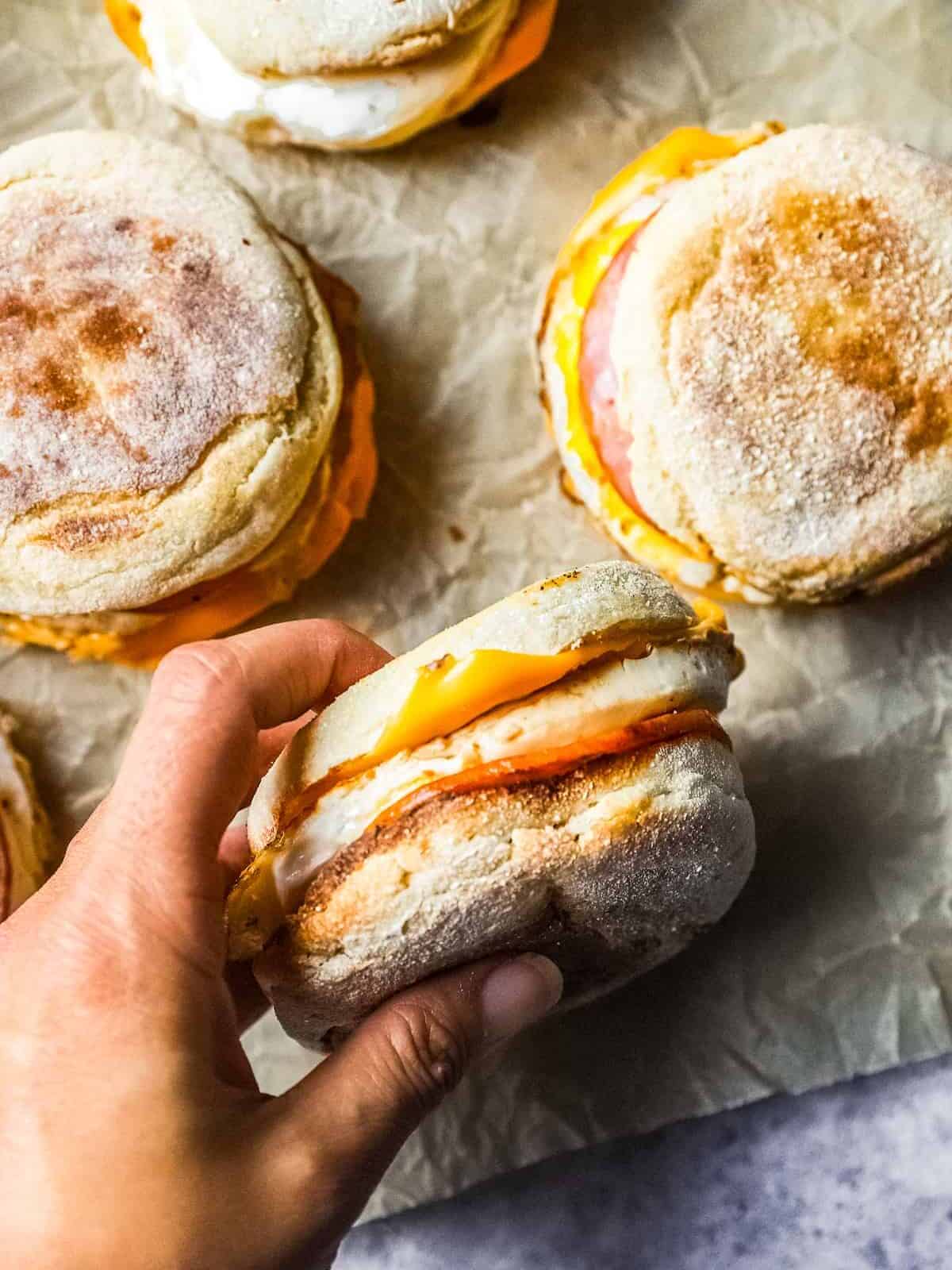 egg mcmuffins on parchment