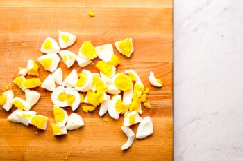 A wooden cutting board.