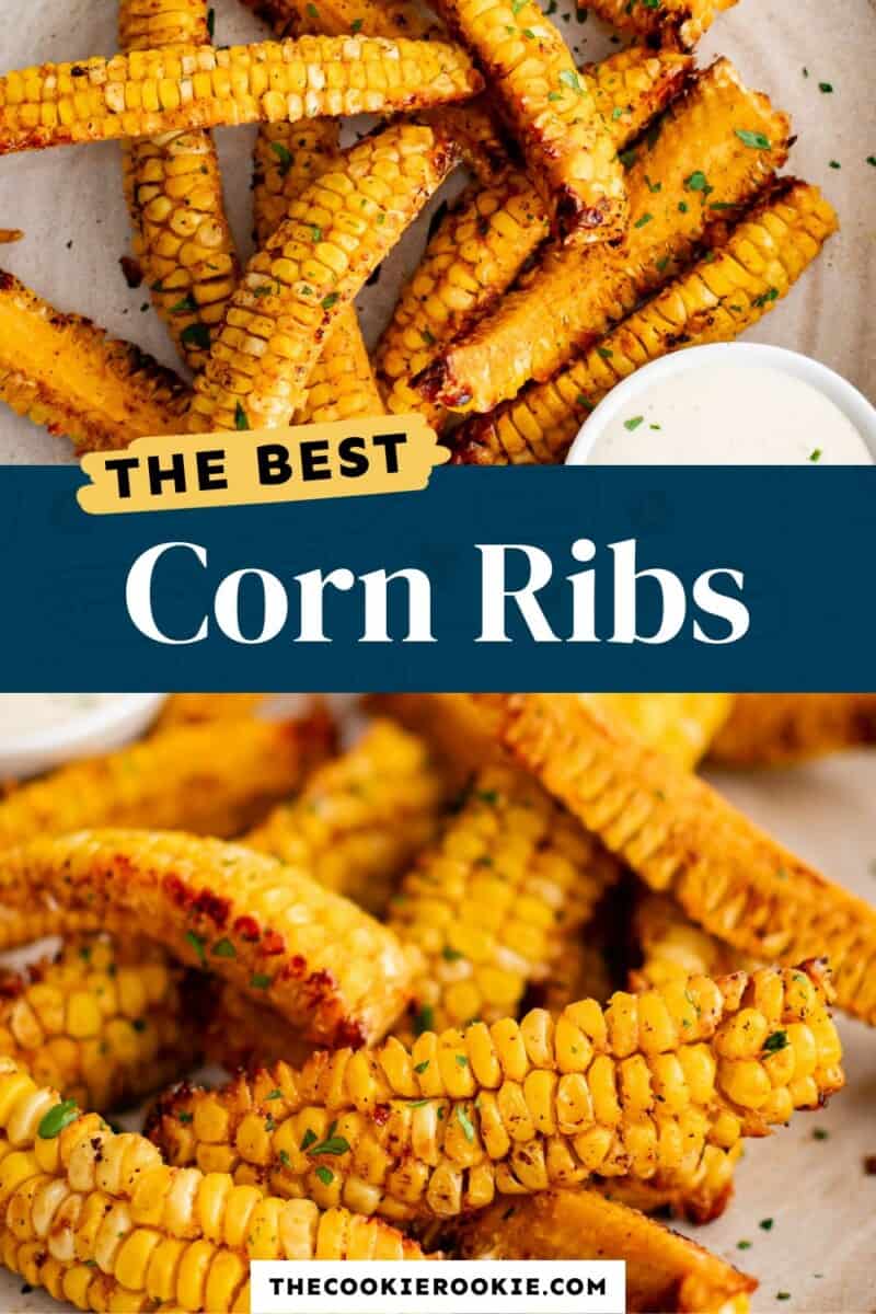 Corn ribs on a plate with the text the best corn ribs.