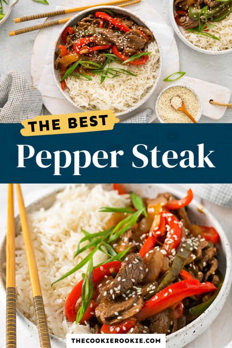 The best pepper steak with rice and chopsticks.