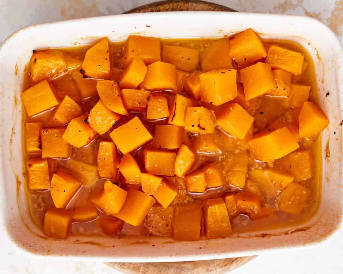 maple butternut squash in a casserole dish.