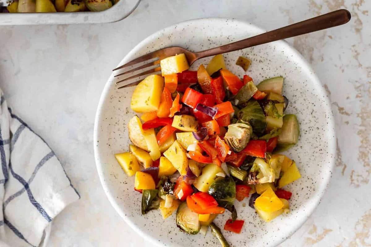 a plate full of baked vegetable mix