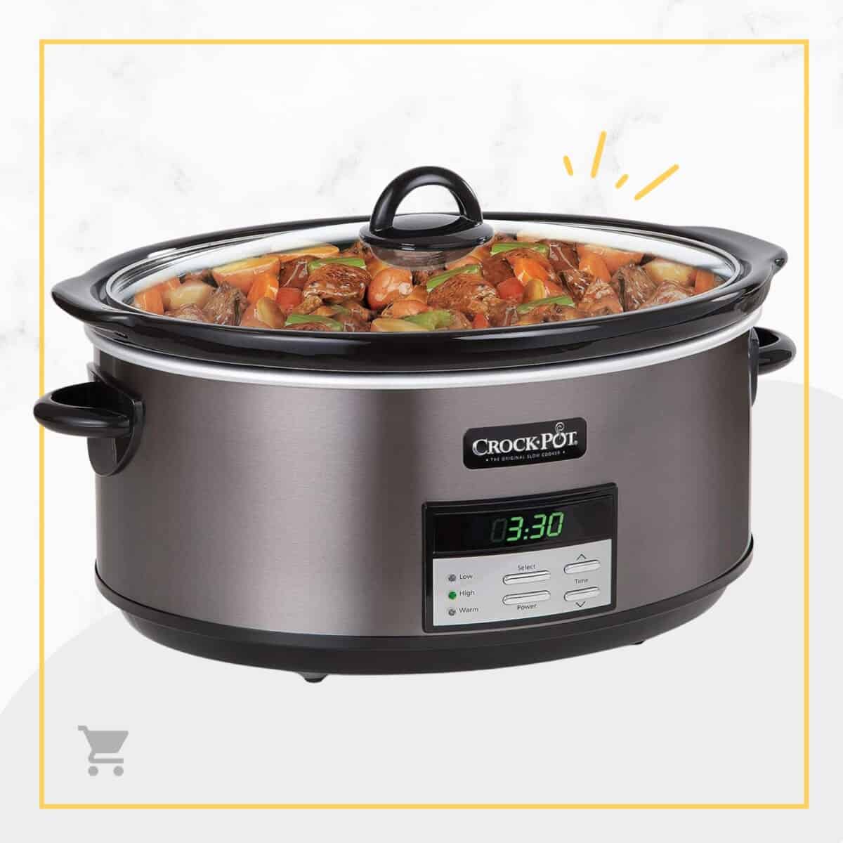 A crock pot with the words crock pot on it.