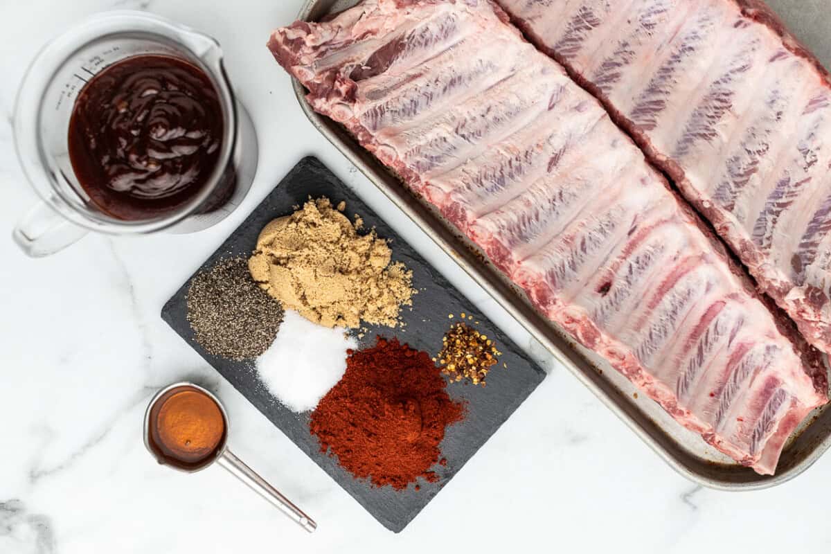 Ingredients for crockpot ribs.