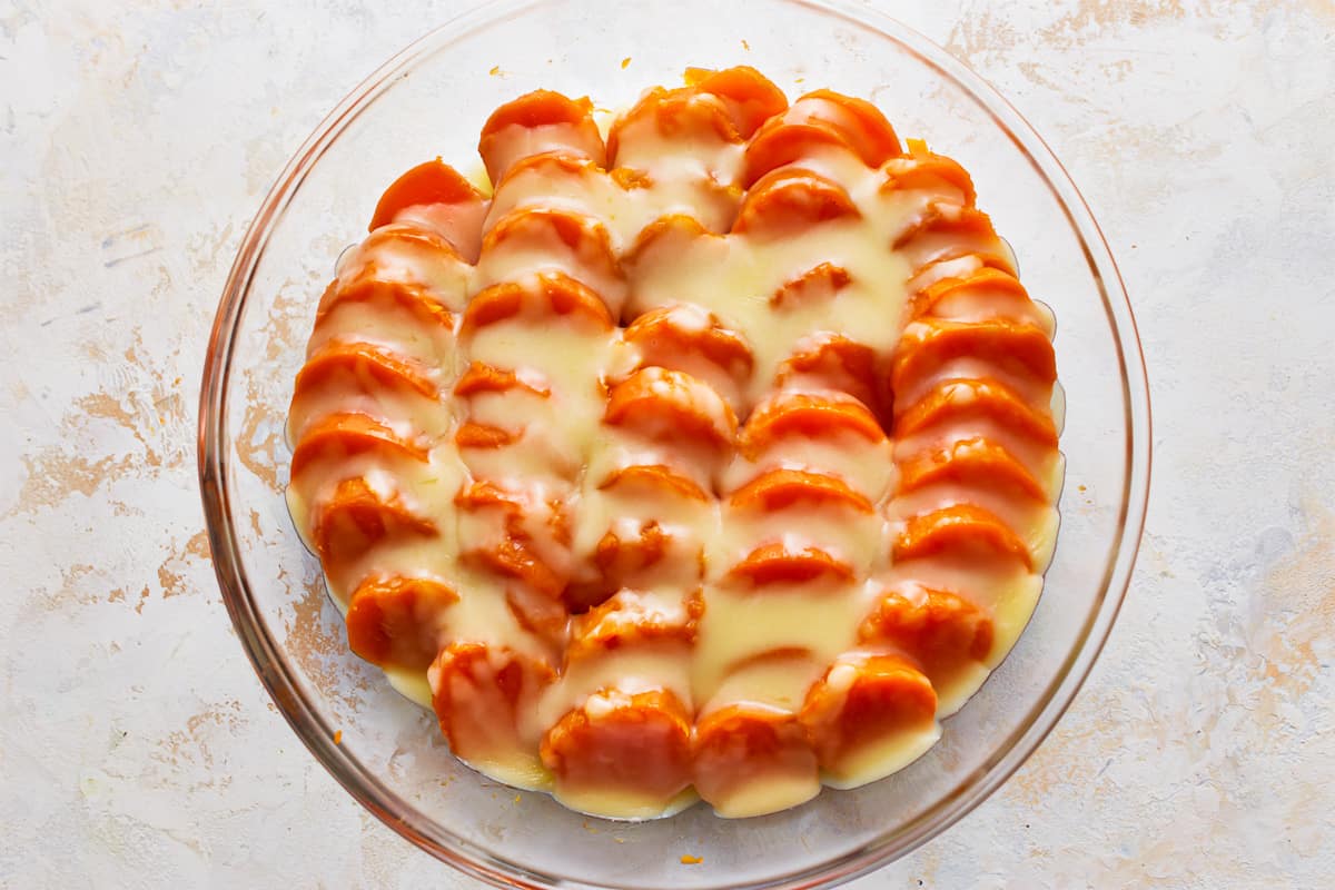 candied sweet potatoes in a baking dish.