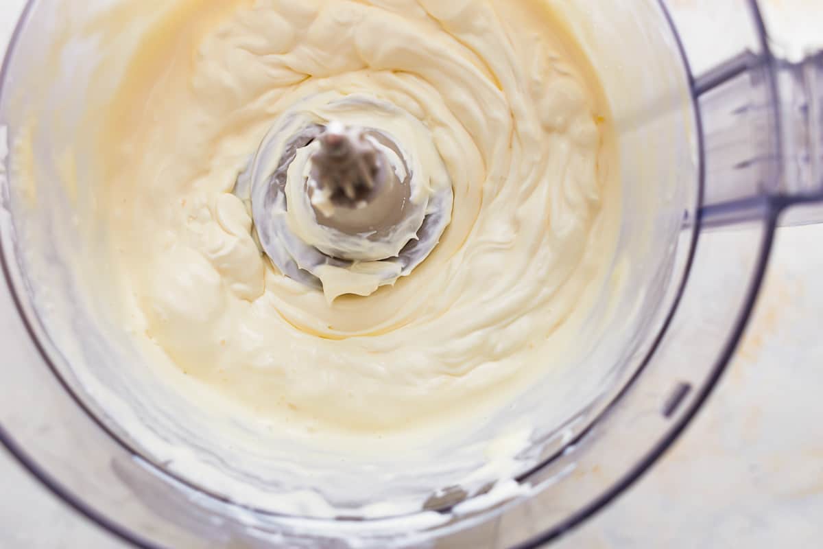 blending ingredients together in a food processor.