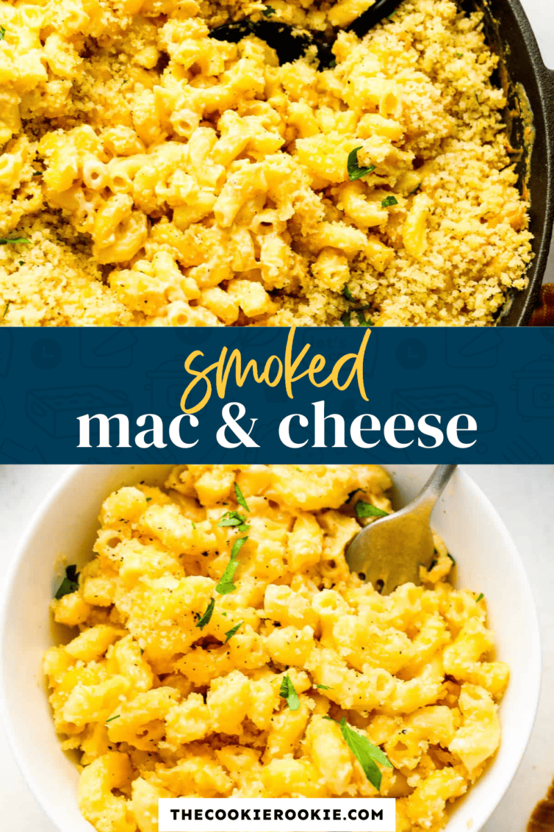 Smoked mac and cheese in a skillet.