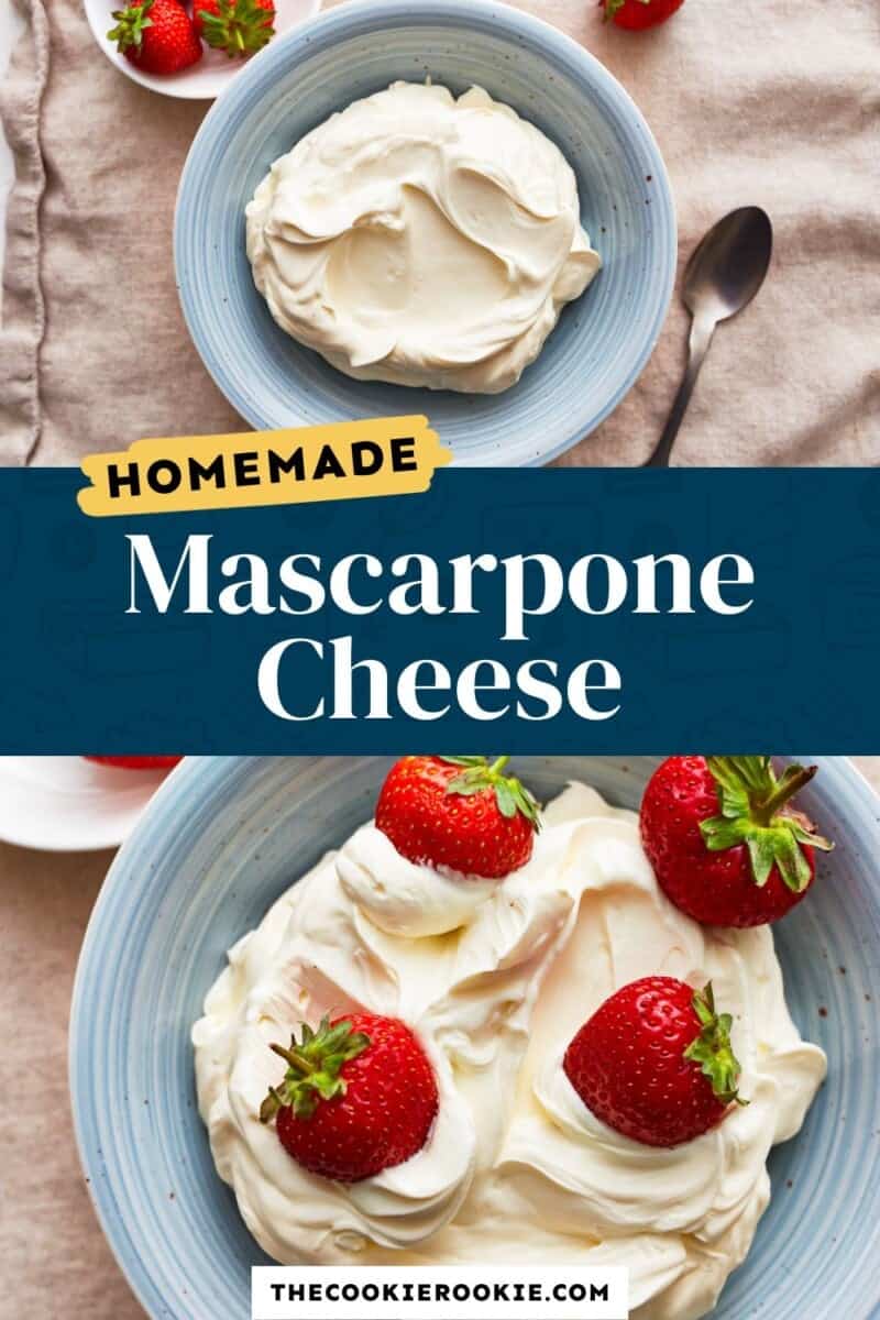 Homemade mascarpone cheese in a bowl with strawberries.