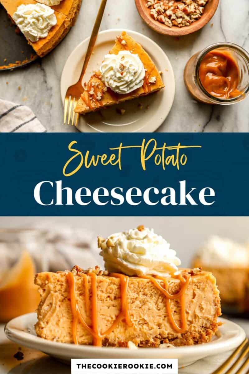 Sweet potato cheesecake on a white plate.