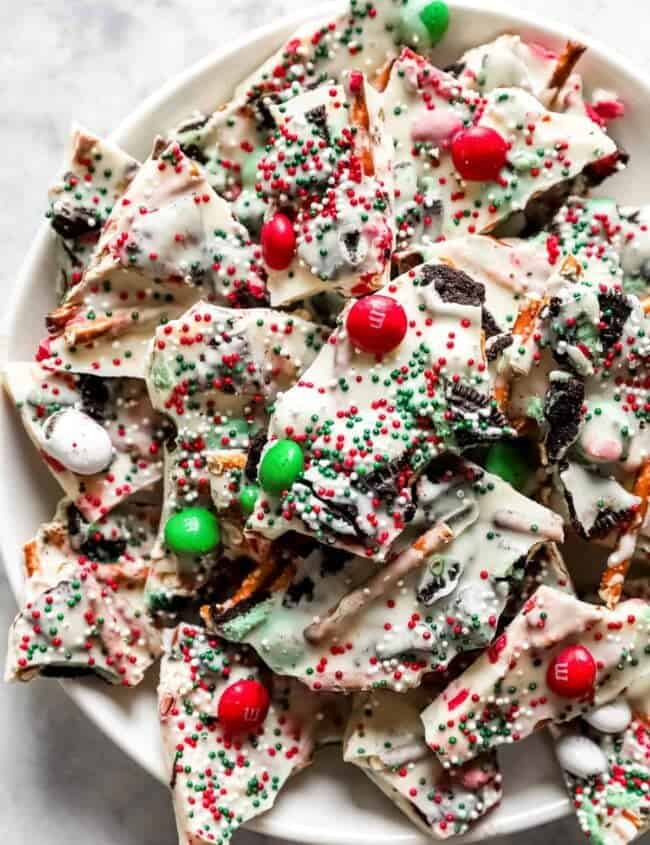 a plate of white chocolate bark