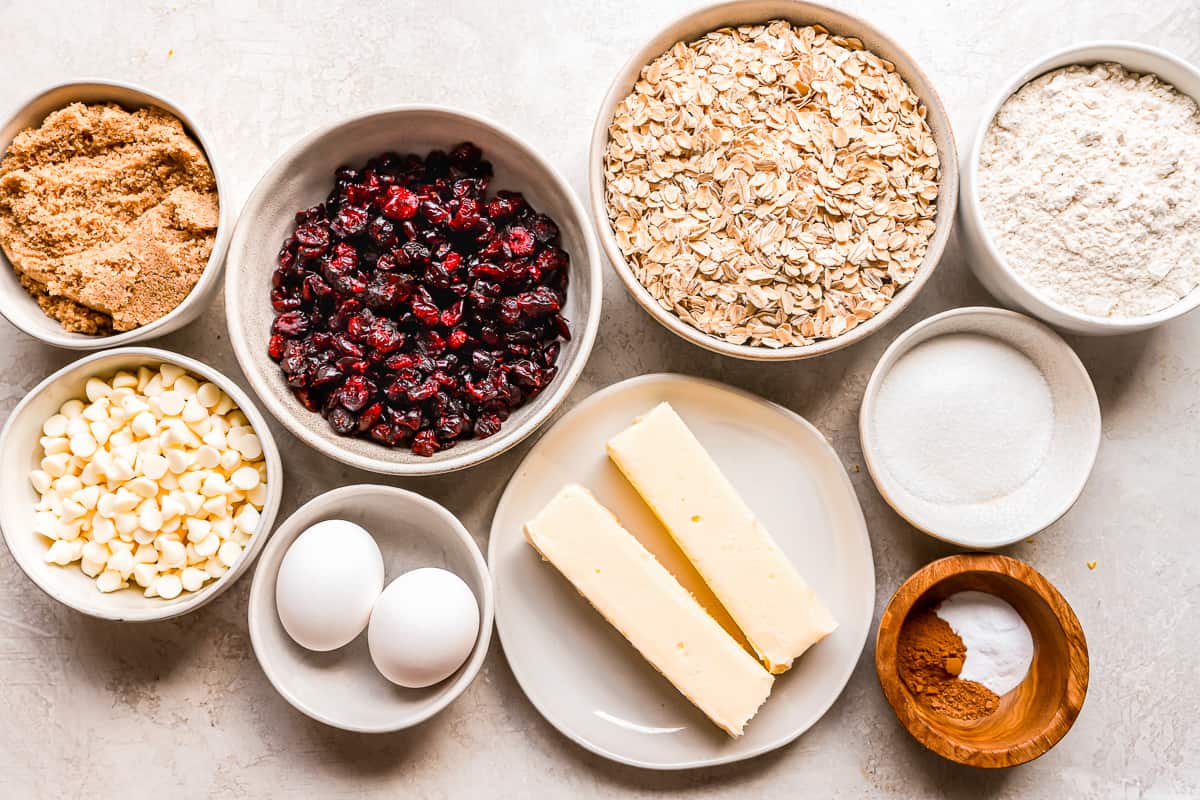 white chocolate cranberry oatmeal cookie ingredients.