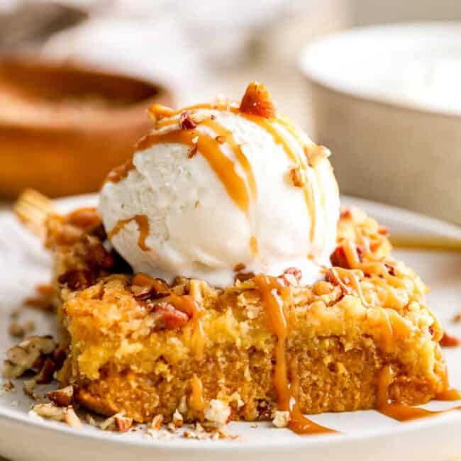 A plate topped with a piece of cake and ice cream.