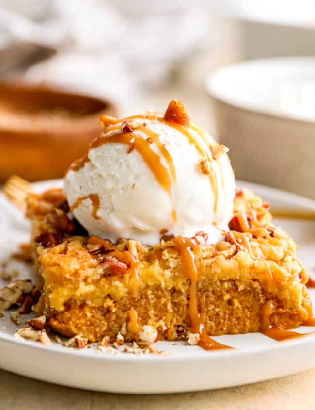 A plate topped with a piece of cake and ice cream.