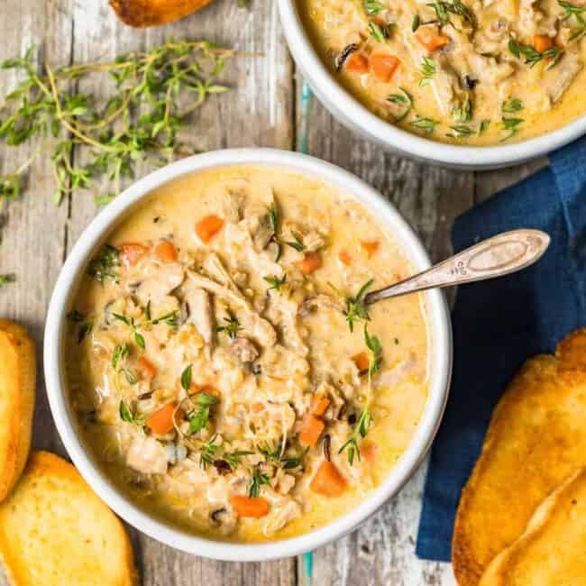 turkey wild rice soup in bowls