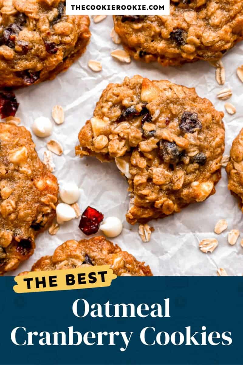 Oatmeal cranberry cookies with the text the best oatmeal cranberry cookies.