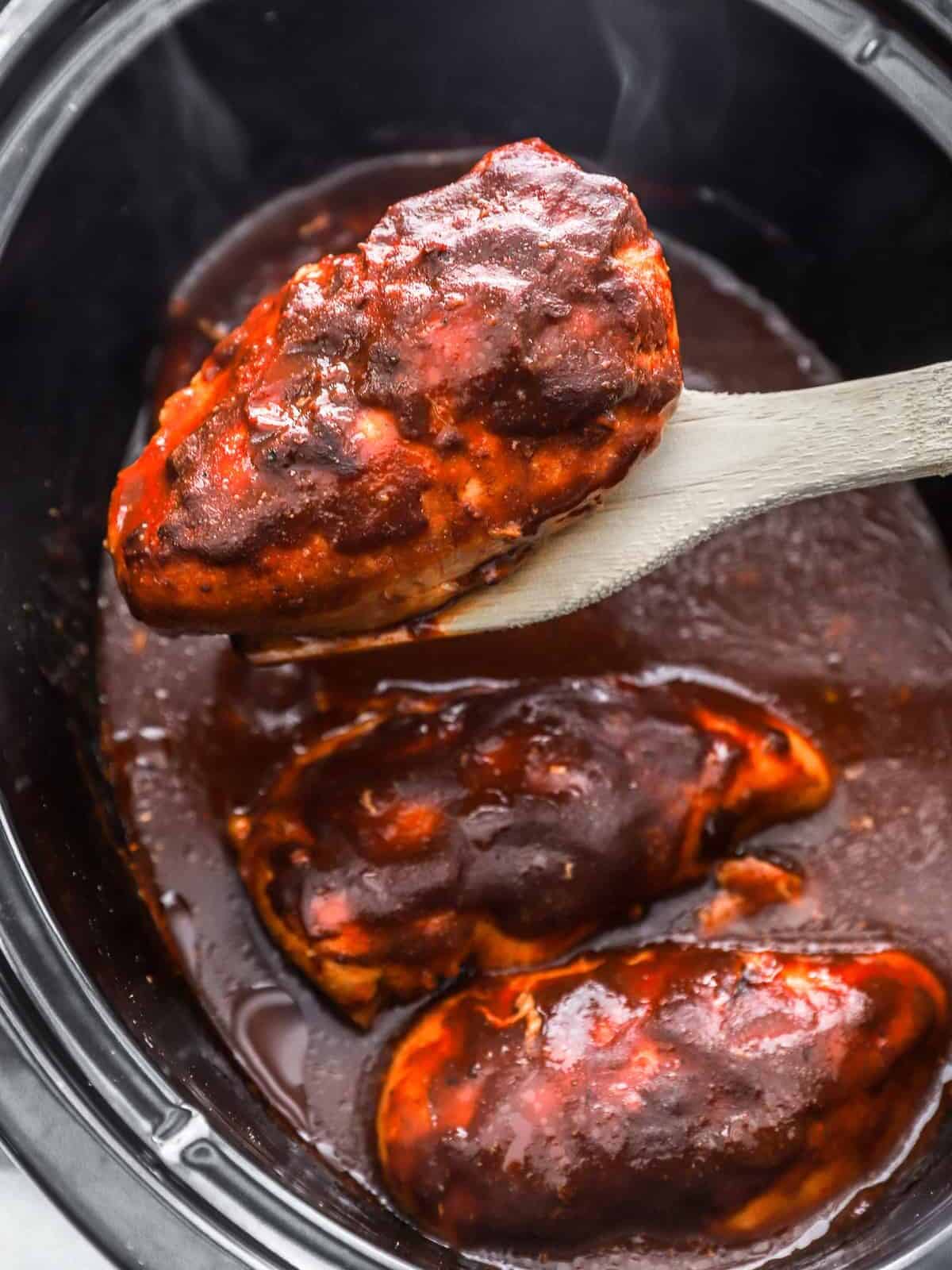 BBQ chicken breasts in a Crockpot