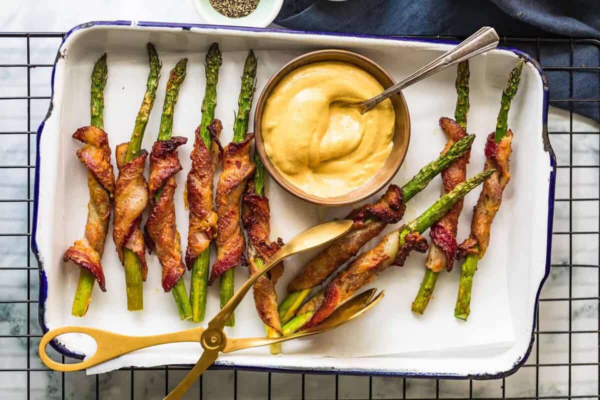 Bacon Wrapped Asparagus served with dijon