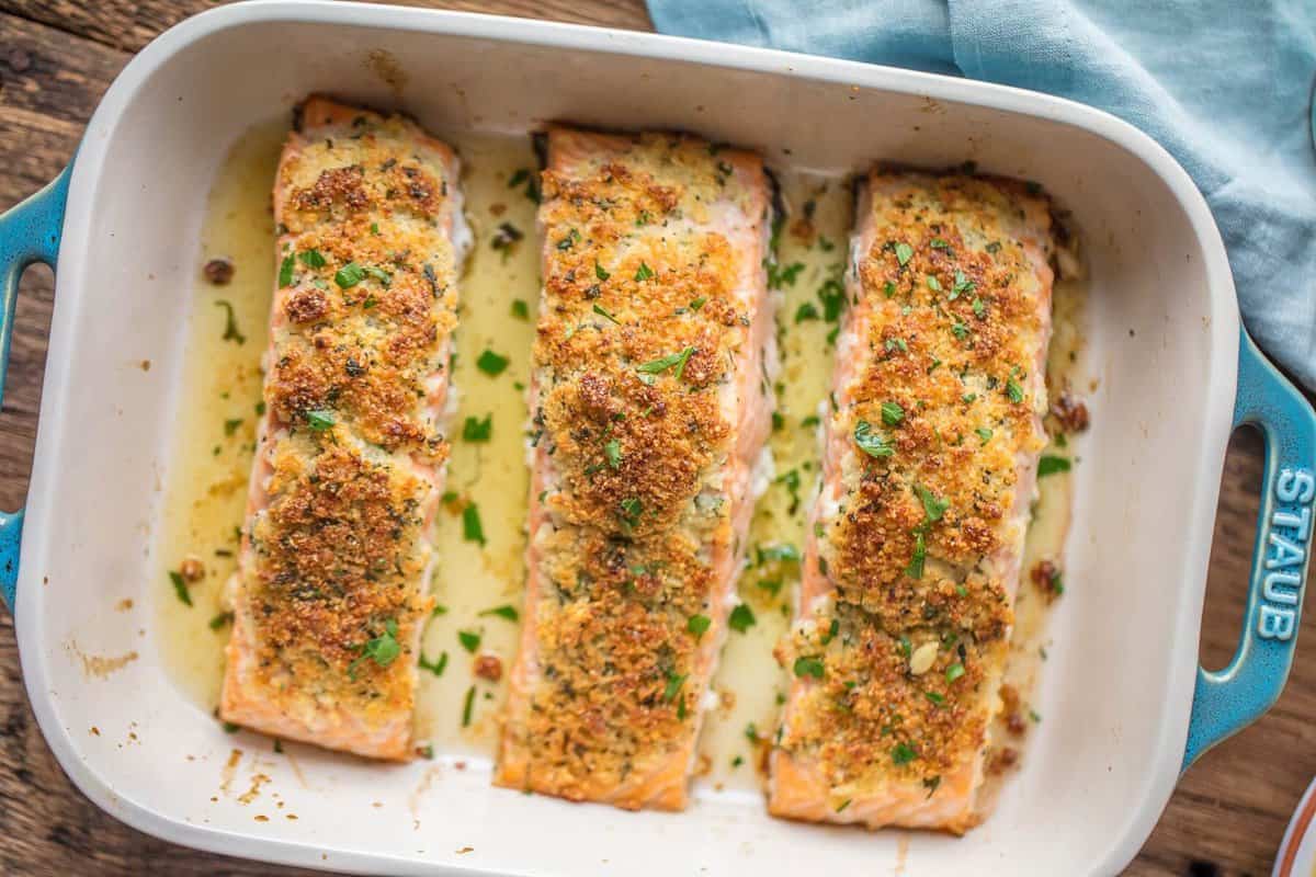 Parmesan Crusted White Wine Dijon Salmon recipe