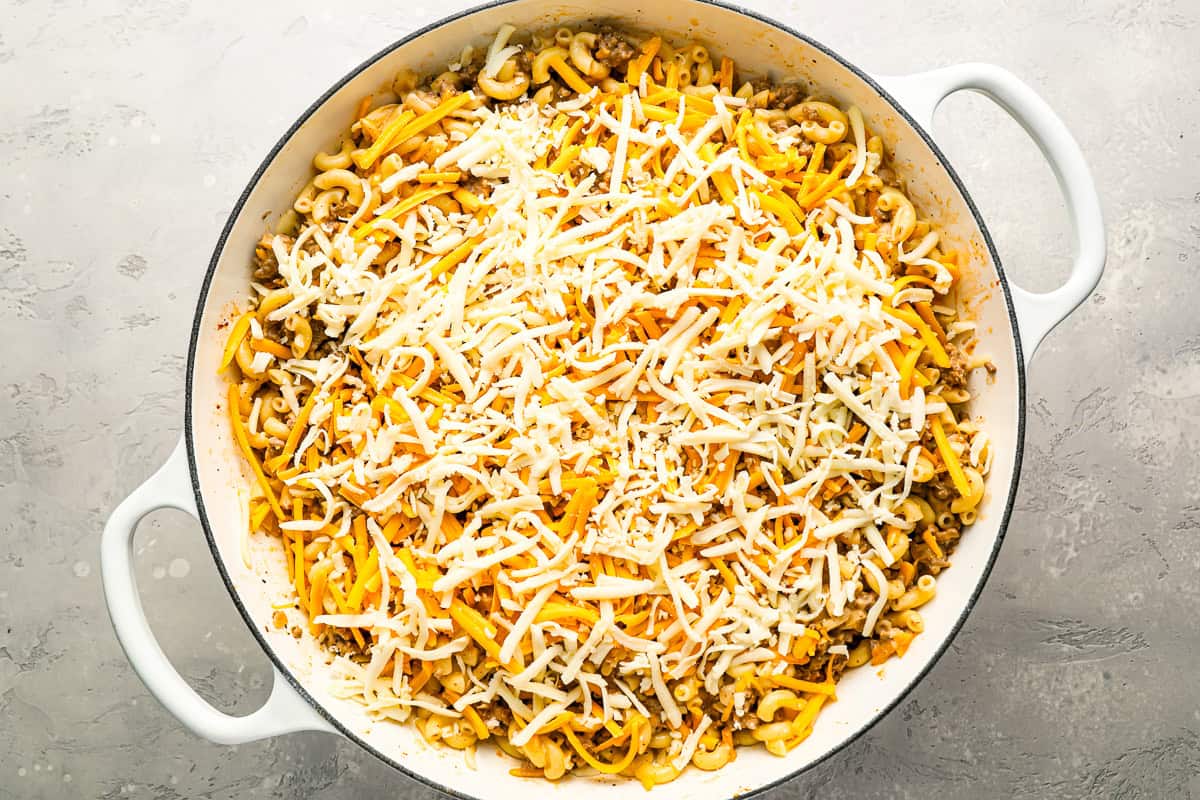 casserole topped with shredded cheese.