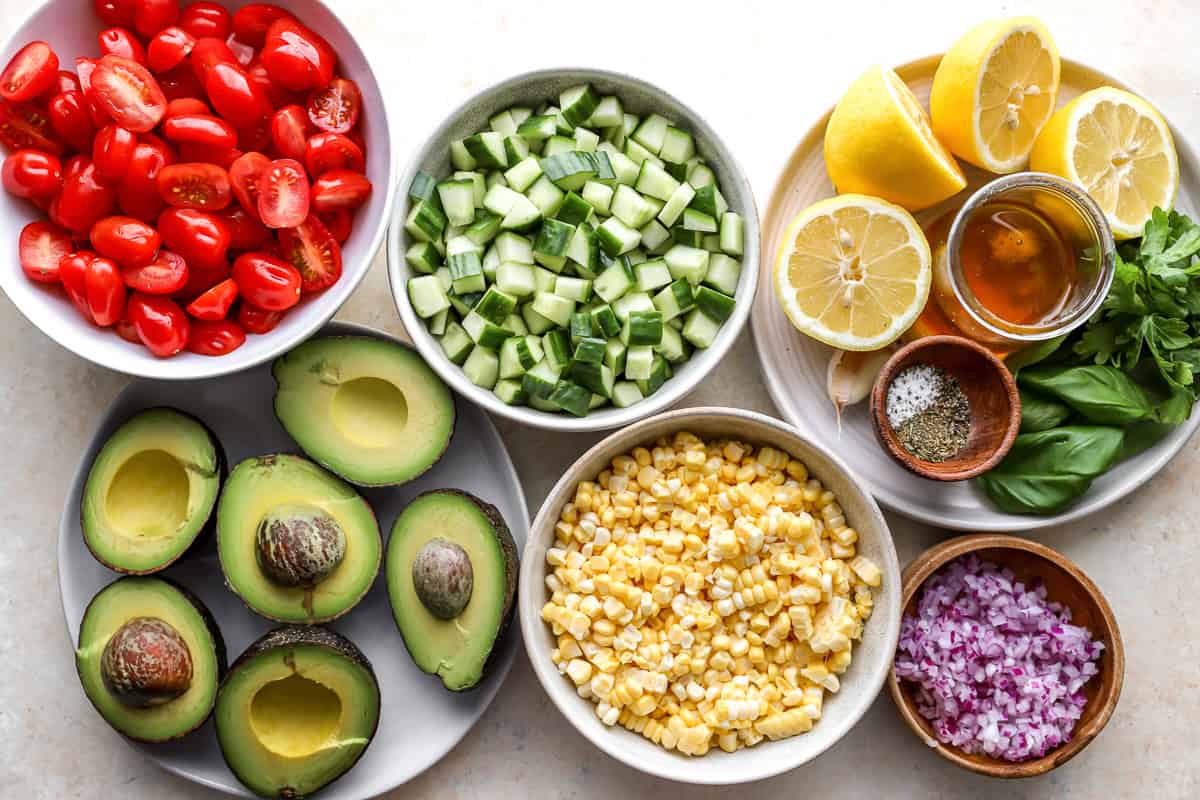 ingredients for avocado salad.