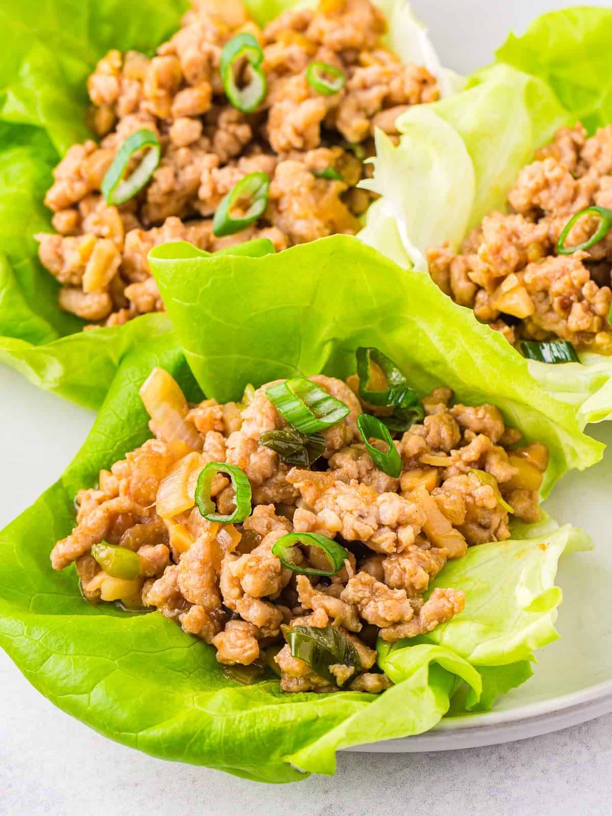 up close side shot of chicken lettuce wraps