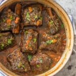 We love these DUTCH OVEN HONEY BOURBON SHORT RIBS! It's so easy to make these flavorful and fall off the bone ribs right in your dutch oven. Less cleanup and more flavor!