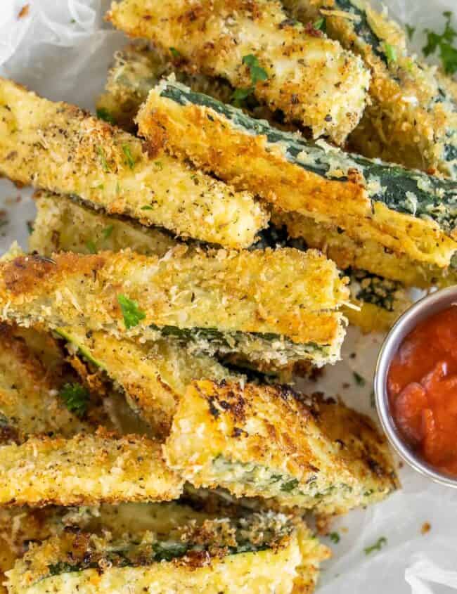 bowl with crispy baked zucchini fries