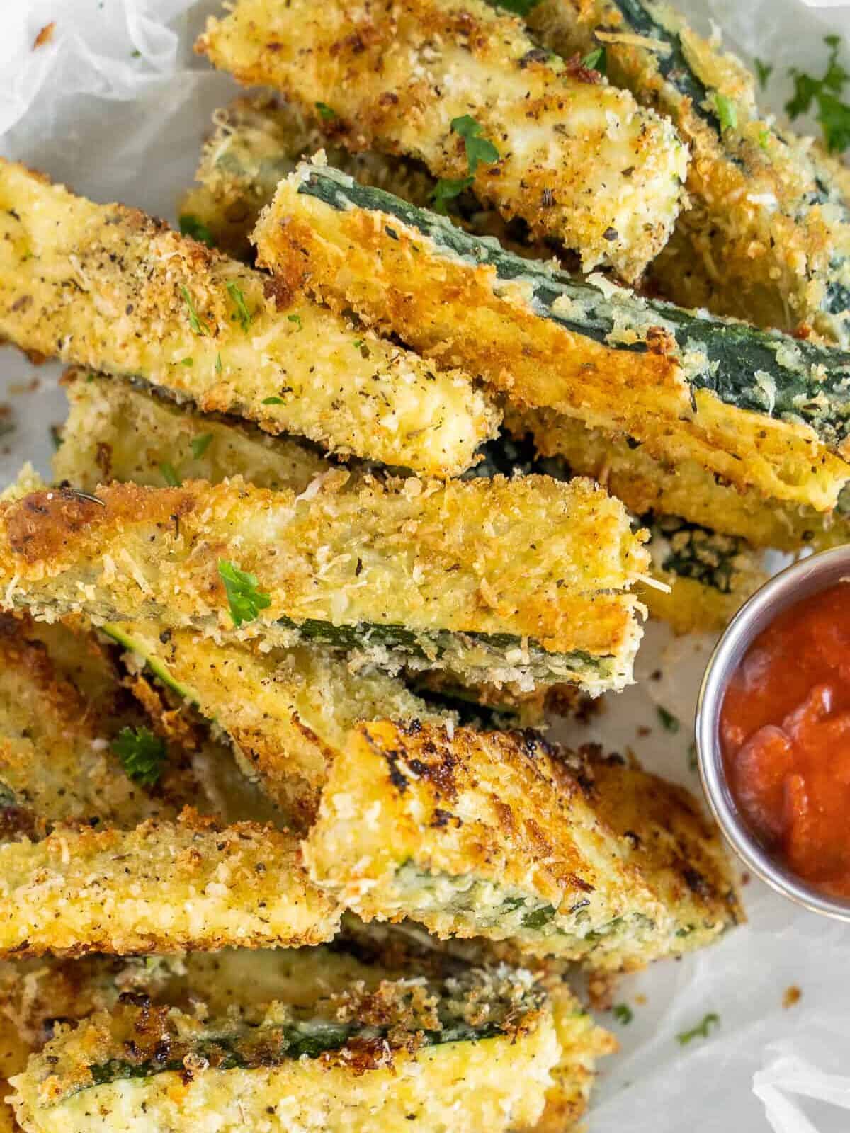 bowl with crispy baked zucchini fries