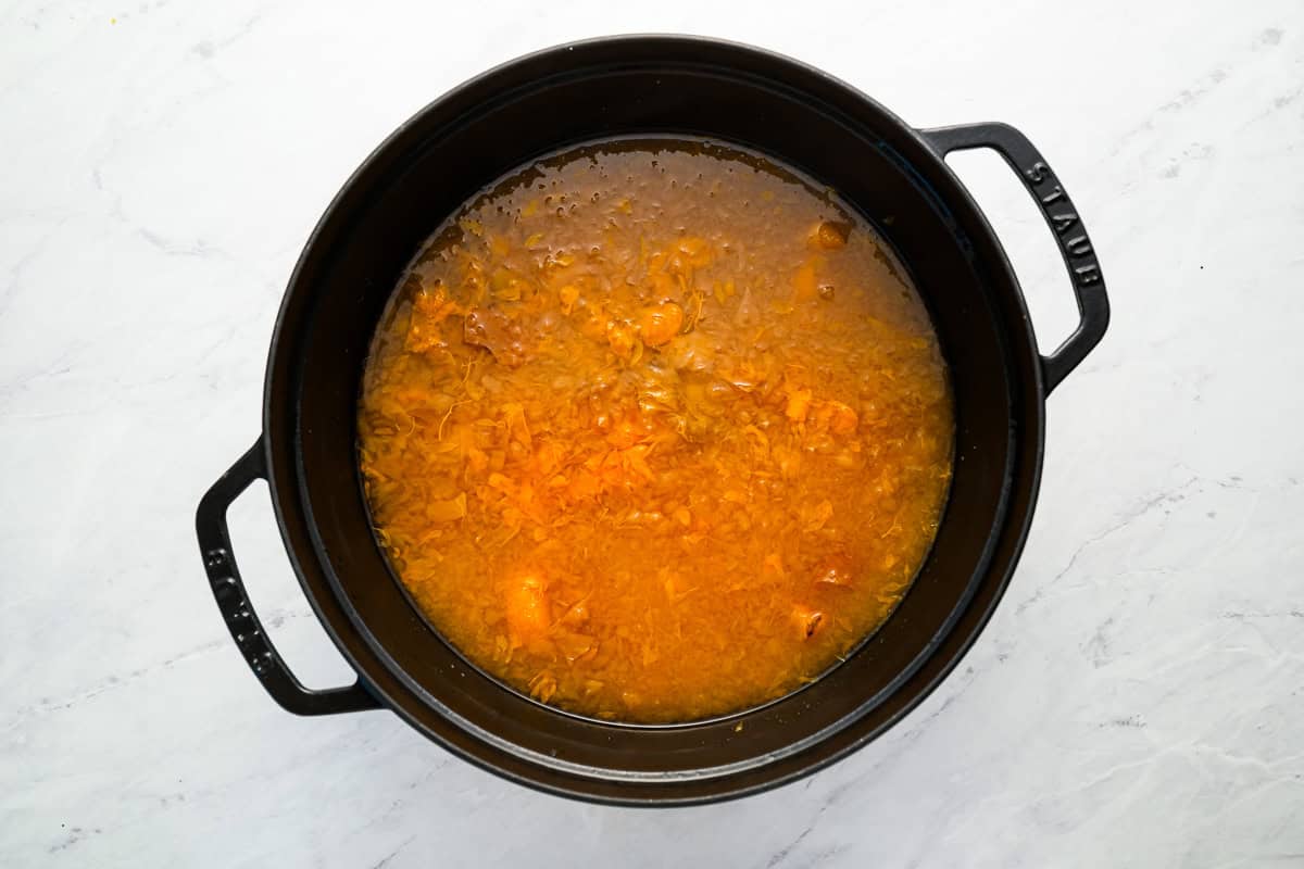 mashed apple cider in a pot.